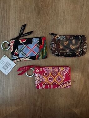 Vera Bradley Quilted Card Case Trio - Black, Brown, Pink